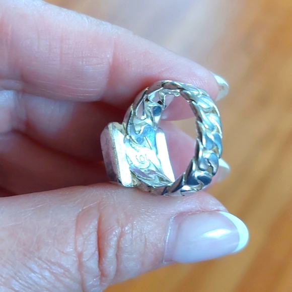 Silver Amber Colored Rectangle Ring Size 5.25 - Picture 4 of 7